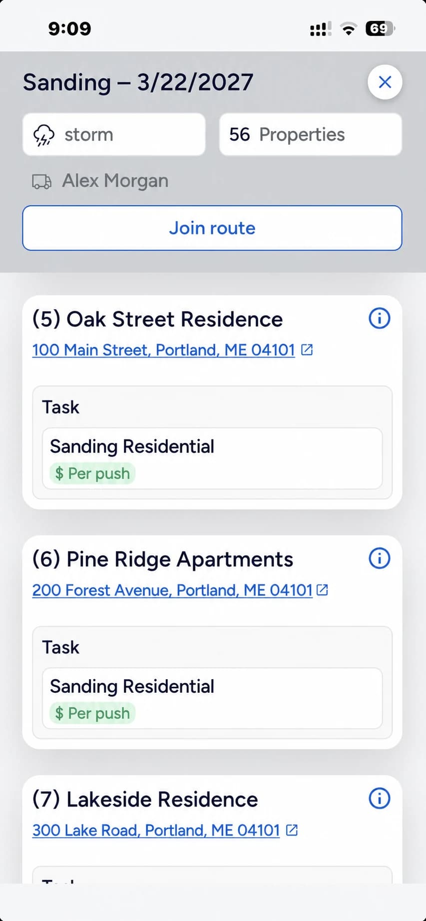 Plowdesk route workflow on mobile